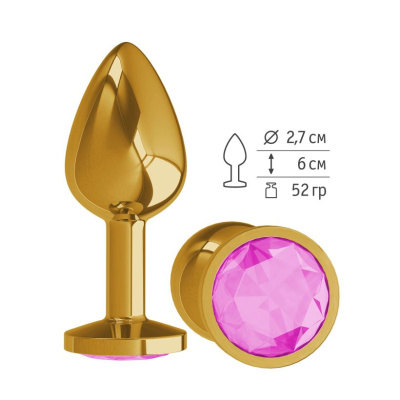 Анальная втулка Gold с розовым кристаллом маленькая (510-06 PINK-DD)