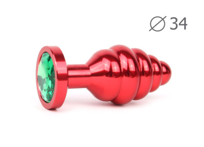Втулка анальная RED PLUG MEDIUM (красная), L 80 мм D 34 мм, вес 90г, цвет кристалла зелёный (AR-07-M