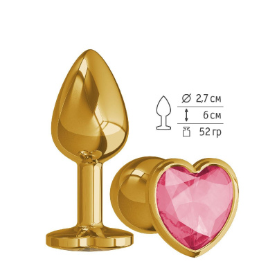 Анальная втулка Gold малая с малиновым кристаллом сердце (511-02 crimson-DD)