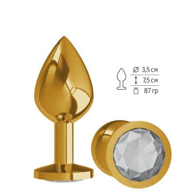 Анальная втулка Gold с прозрачным кристаллом средняя (520-01 WHITE-DD)
